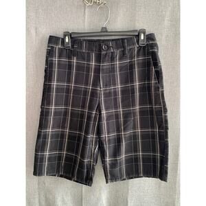 Hurley Y2K Plaid Board Shorts Men’s 30 Black Grey White Skater Grunge Gorpcore